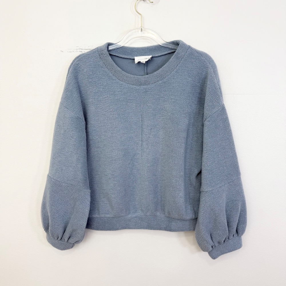 Line & Dot Blue Chenille Balloon Sleeve Sweater Size Small
